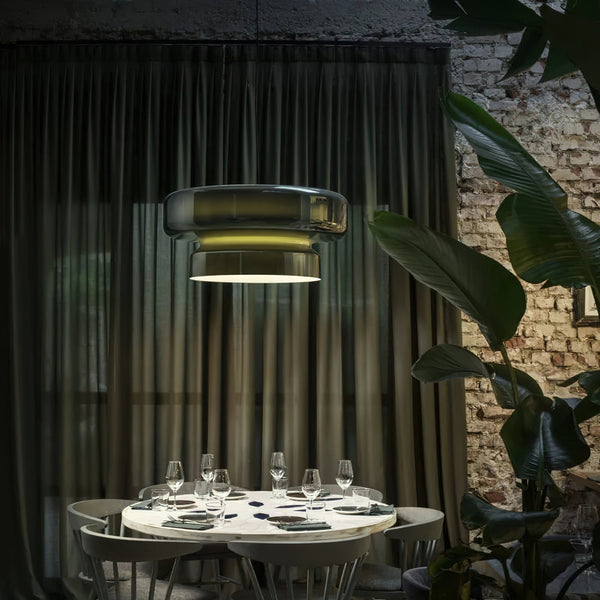 NovaLume Blown Glass Pendant Light With Organic Two Volume Silhouette For Modern Interiors