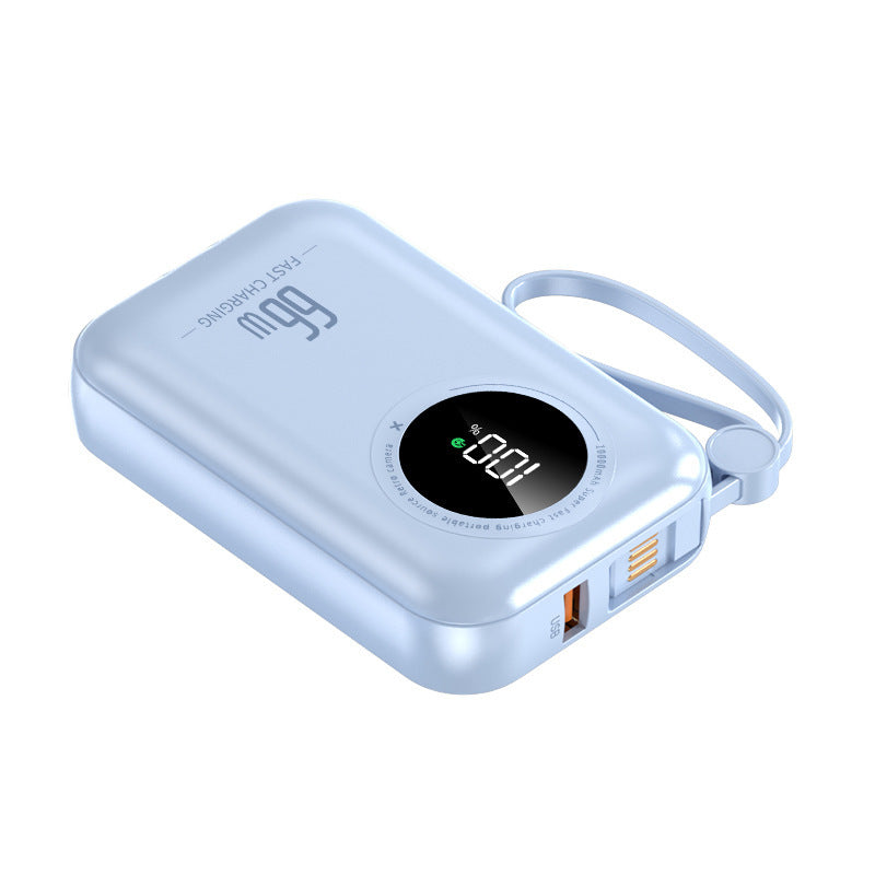 Kompakt transportabel powerbank — integrerede kabler, hurtig opladning