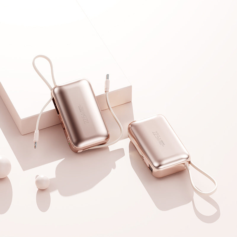 شاحن محمول — كابل مدمج، مؤشر LED، متوافق مع iPhone وSamsung وAndroid