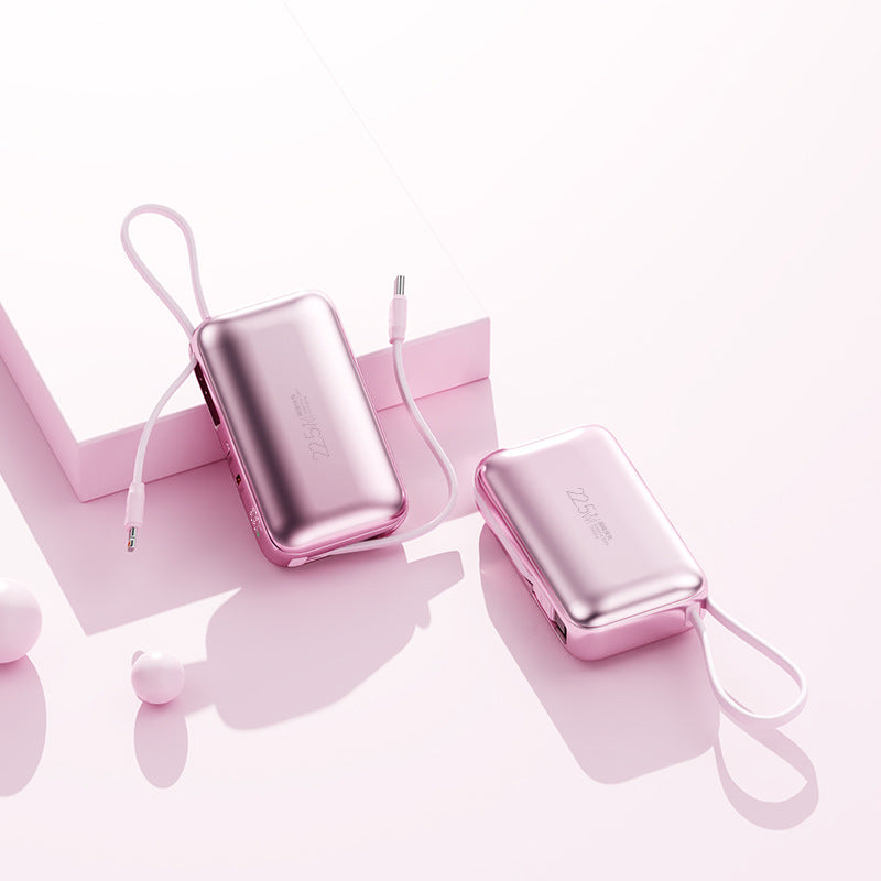 شاحن محمول — كابل مدمج، مؤشر LED، متوافق مع iPhone وSamsung وAndroid