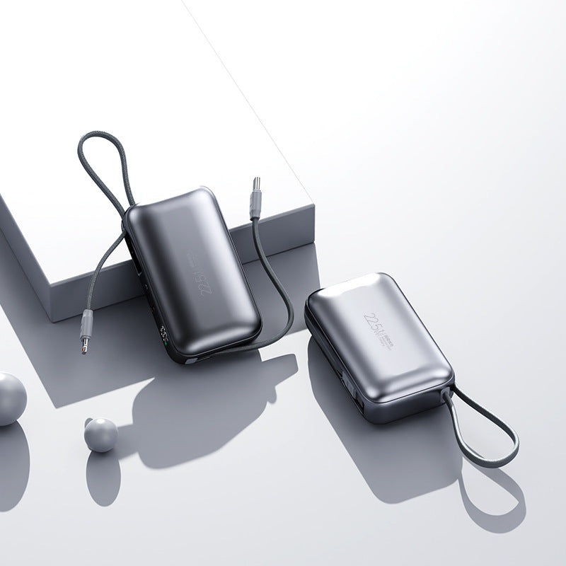 شاحن محمول — كابل مدمج، مؤشر LED، متوافق مع iPhone وSamsung وAndroid