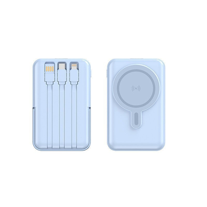 بنك طاقة محمول — كابل مدمج، شحن لاسلكي، متوافق مع iPhone وSamsung