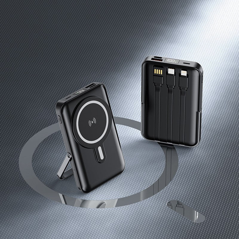 بنك طاقة محمول — كابل مدمج، شحن لاسلكي، متوافق مع iPhone وSamsung