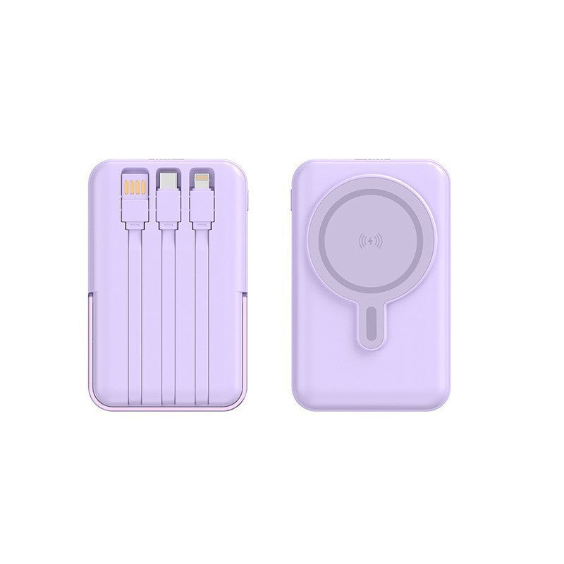 بنك طاقة محمول — كابل مدمج، شحن لاسلكي، متوافق مع iPhone وSamsung