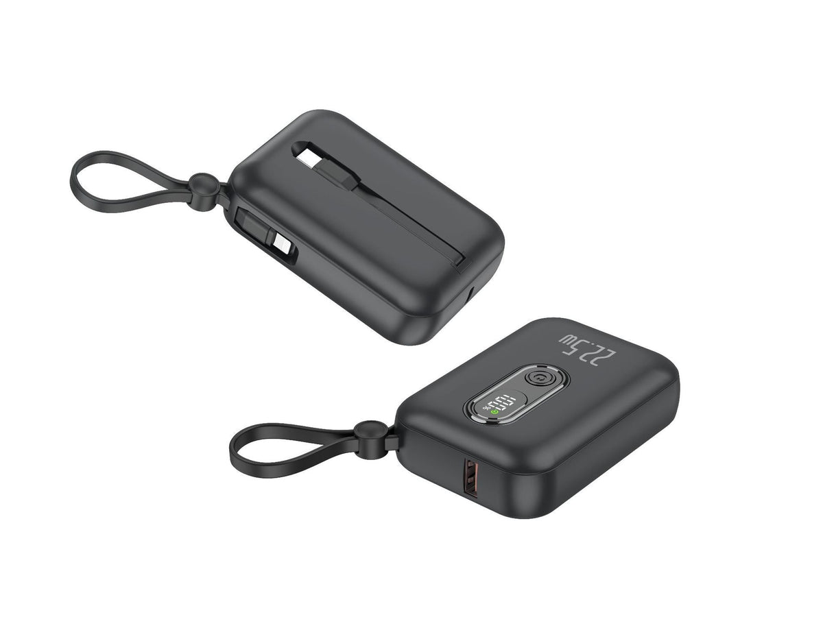 بنك طاقة USB-C صغير — شاحن محمول نحيف بمنفذ واحد وشاشة رقمية