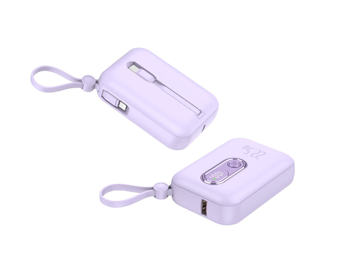 بنك طاقة USB-C صغير — شاحن محمول نحيف بمنفذ واحد وشاشة رقمية