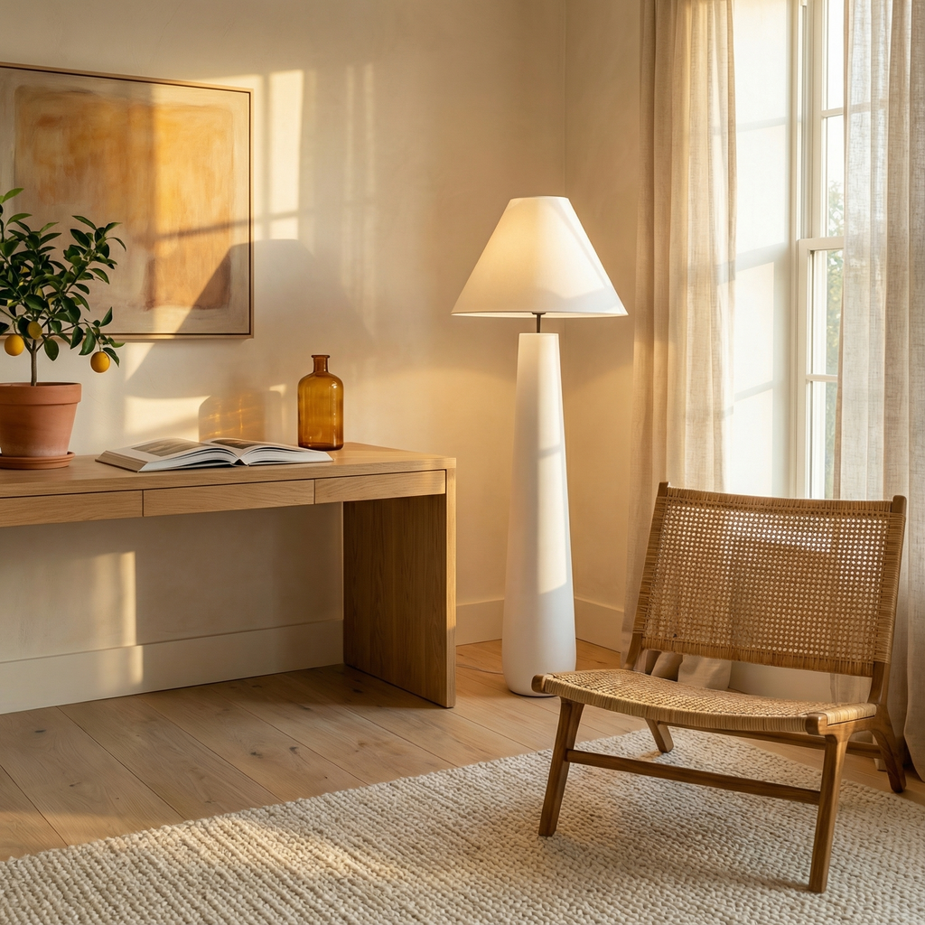 Astra Resin Floor Lamp With Minimalist Modern Design For Living Room And A Sleek Tapered Silhouette