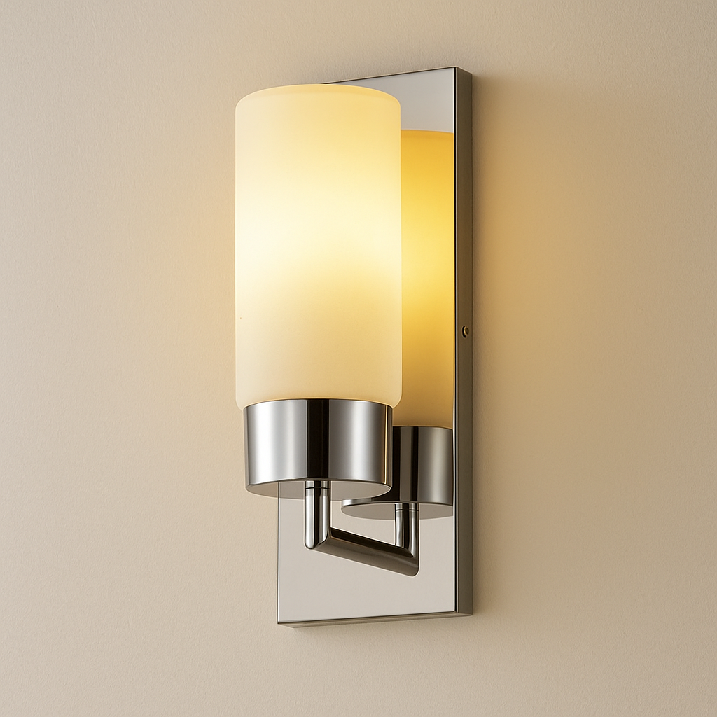 NovaLume Slim Modern Minimal Wall Sconce With Glass Shade And Chrome Backplate Lighting Fixture