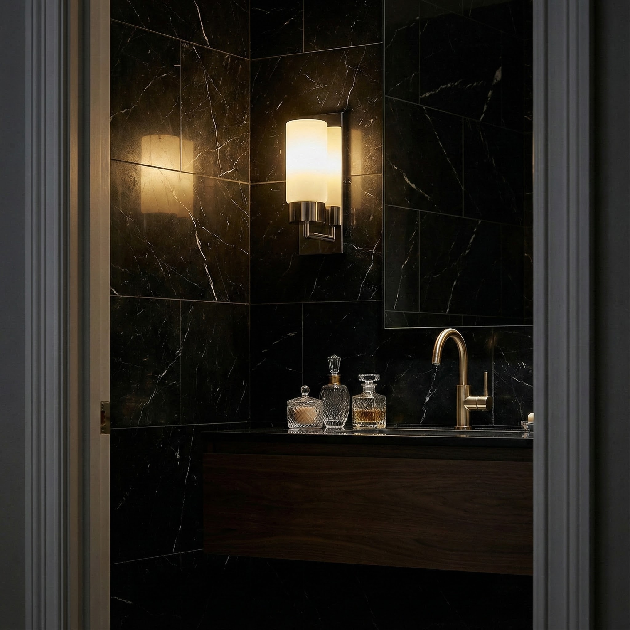 NovaLume Slim Modern Minimal Wall Sconce With Glass Shade And Chrome Backplate Lighting Fixture