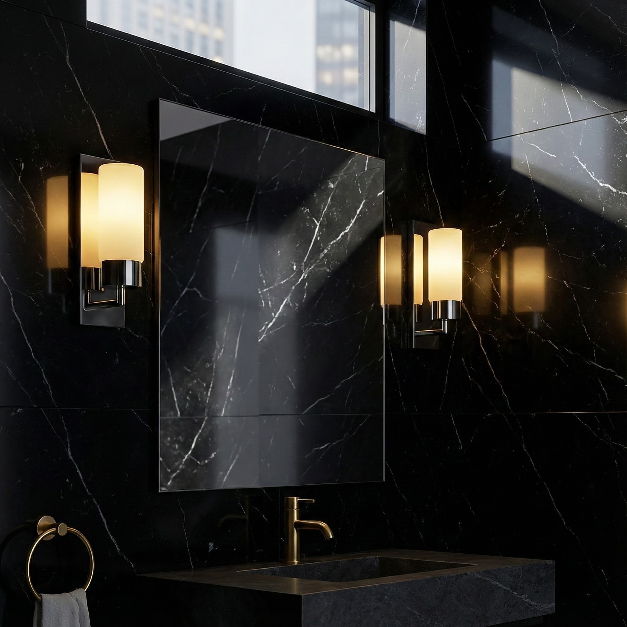 NovaLume Slim Modern Minimal Wall Sconce With Glass Shade And Chrome Backplate Lighting Fixture