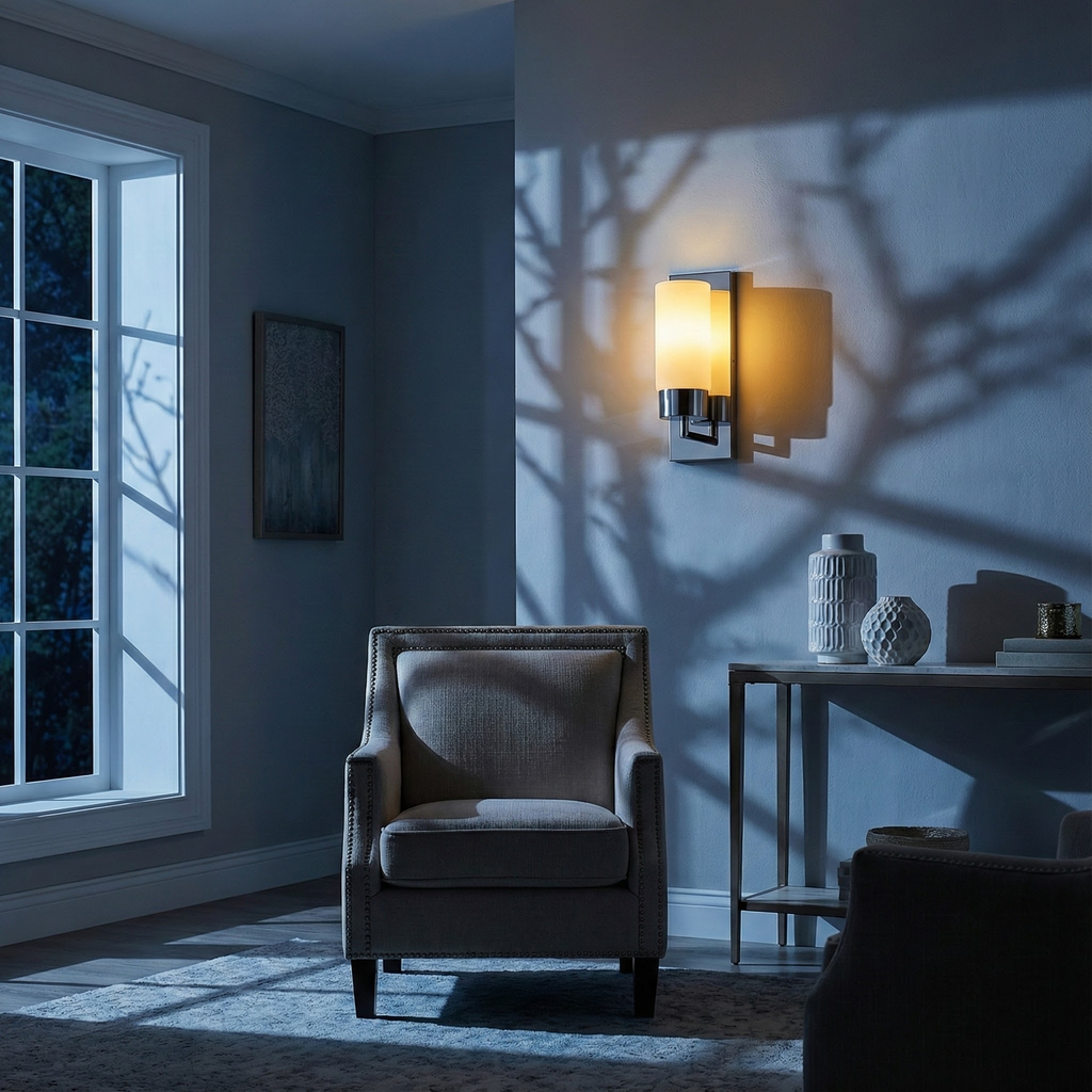 NovaLume Slim Modern Minimal Wall Sconce With Glass Shade And Chrome Backplate Lighting Fixture