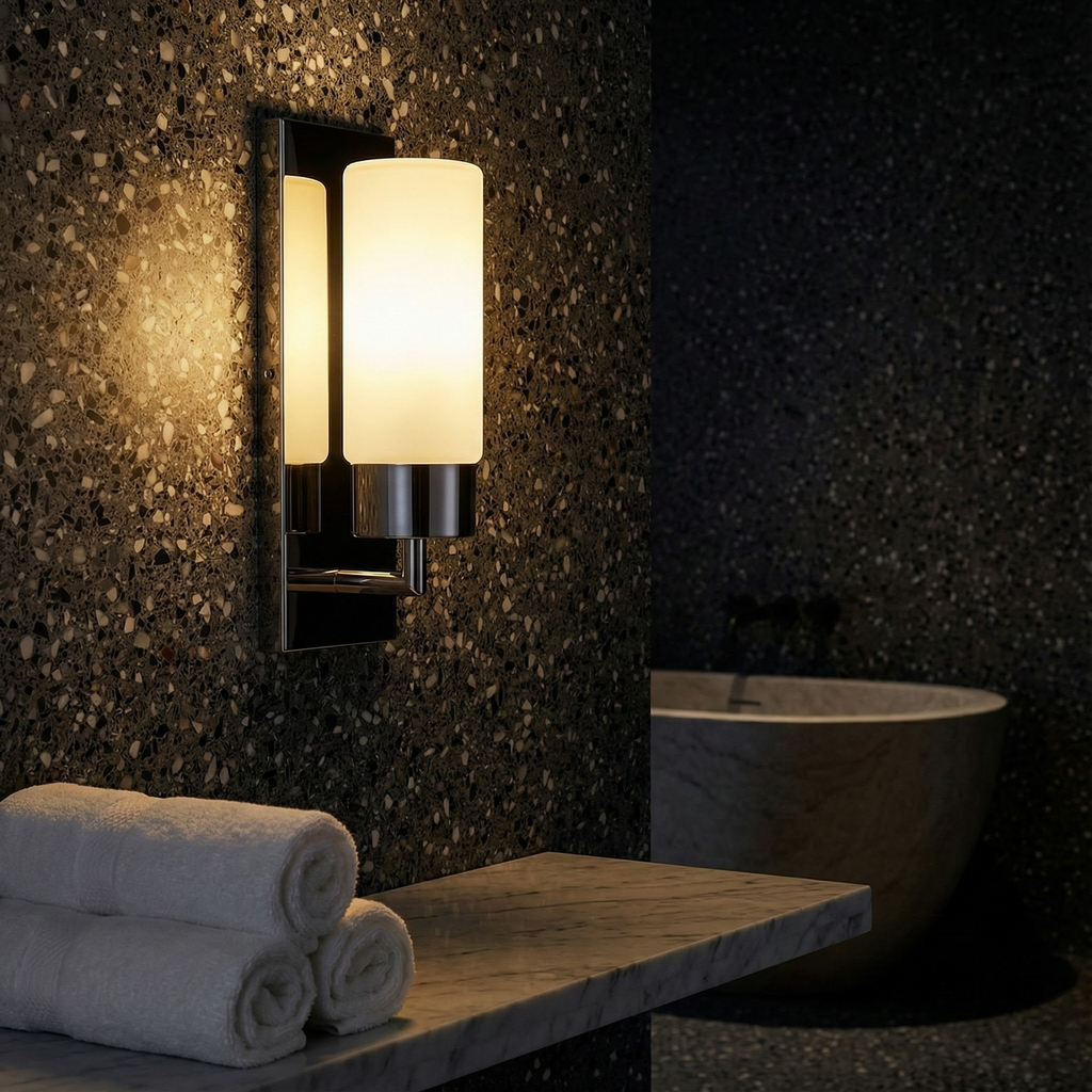 NovaLume Slim Modern Minimal Wall Sconce With Glass Shade And Chrome Backplate Lighting Fixture