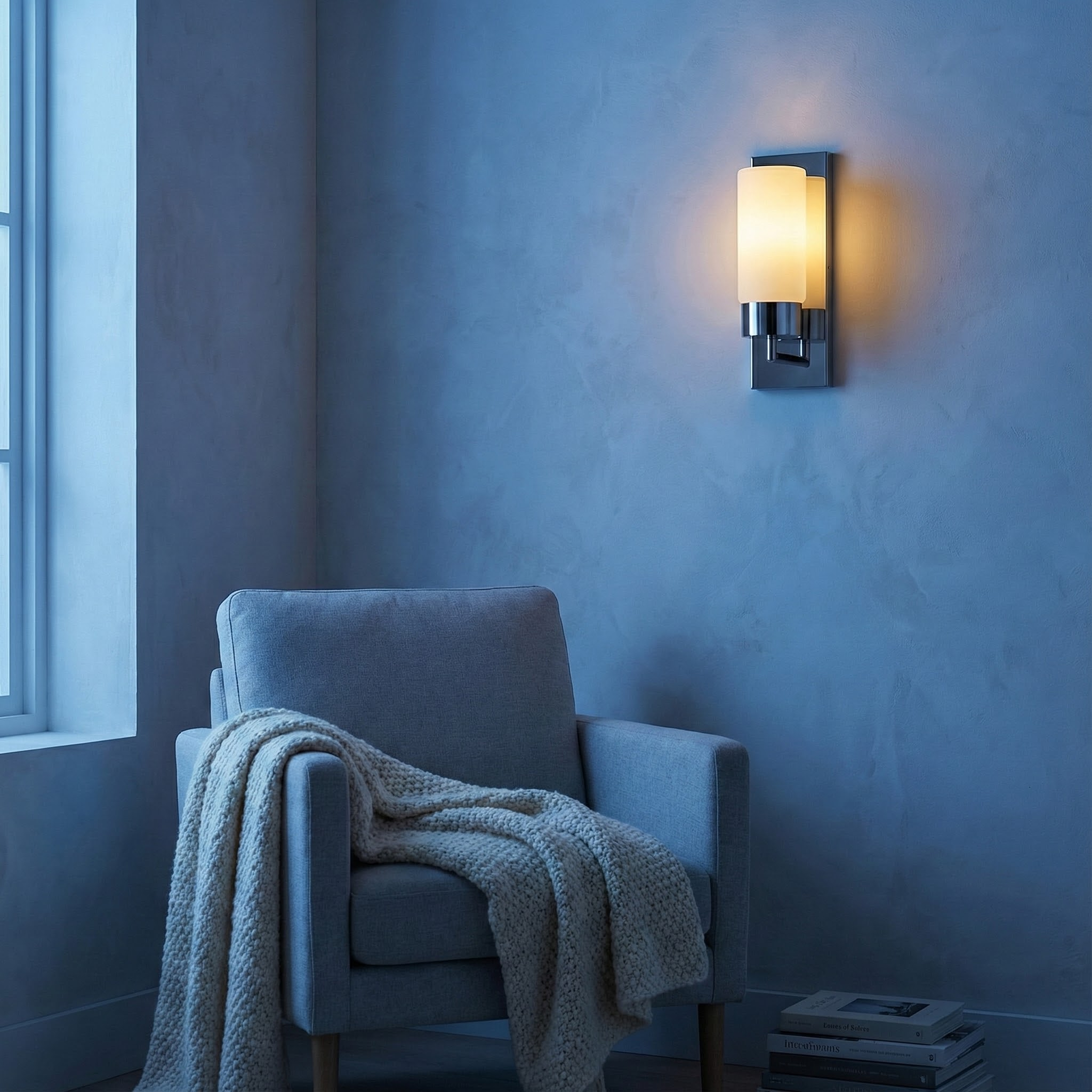 NovaLume Slim Modern Minimal Wall Sconce With Glass Shade And Chrome Backplate Lighting Fixture