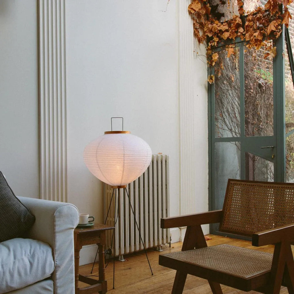 Akari Inspired Large Rice Paper Floor Lamp With Metal Frame For Ambient Lighting
