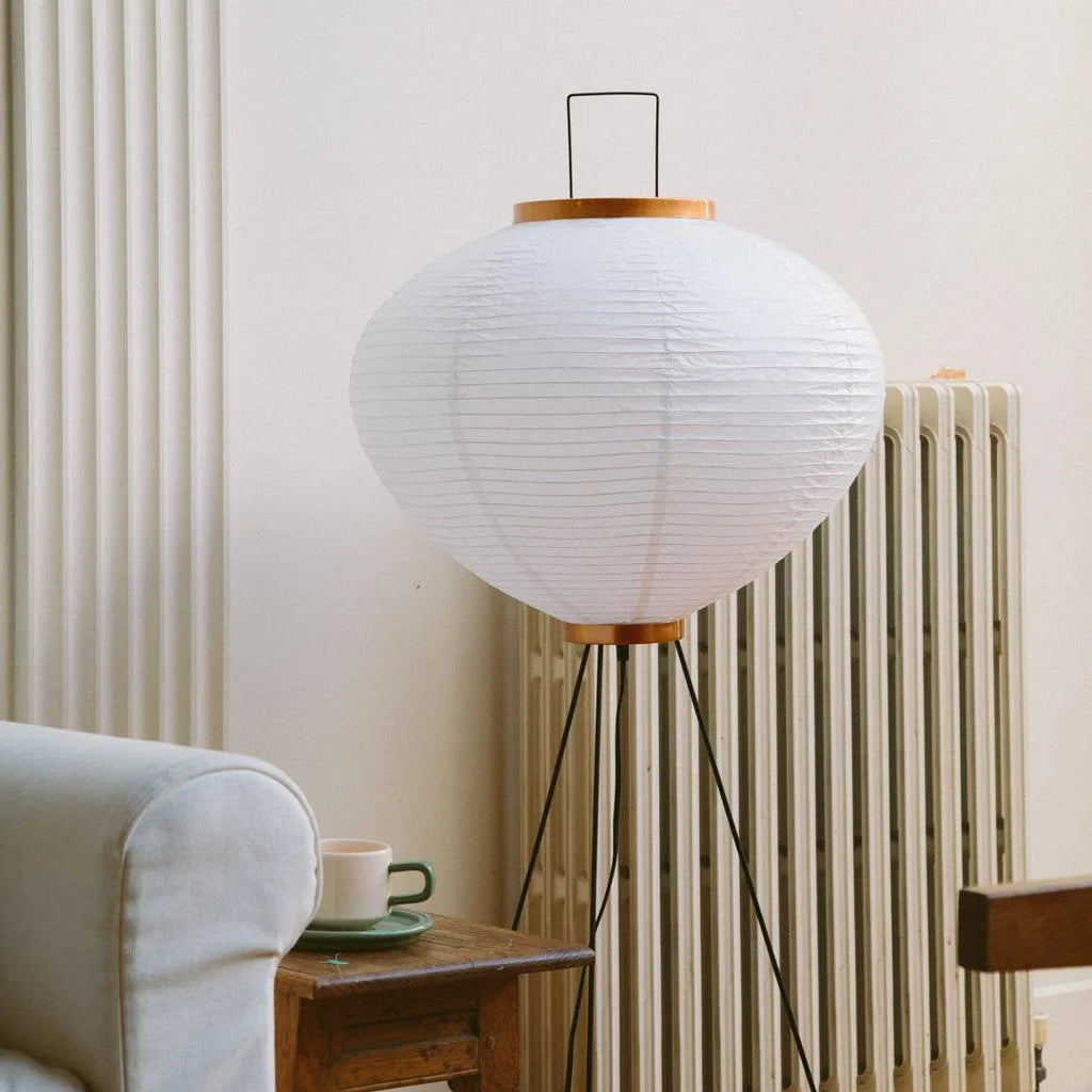 Akari Inspired Large Rice Paper Floor Lamp With Metal Frame For Ambient Lighting