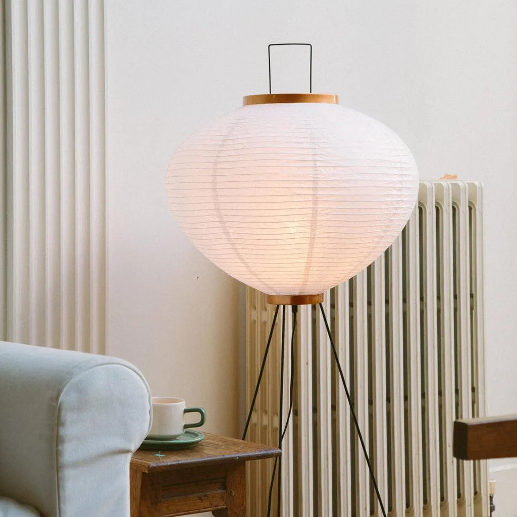 Akari Inspired Large Rice Paper Floor Lamp With Metal Frame For Ambient Lighting