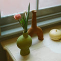 Organic Ceramic Vase In Emerald Green With Sculptural Shape For Living Room