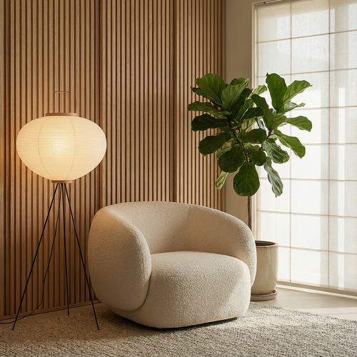 CalmAura Japandi Inspired Tripod Lamp Living Room Minimalist Serenity Elegant Nordic Home Accent