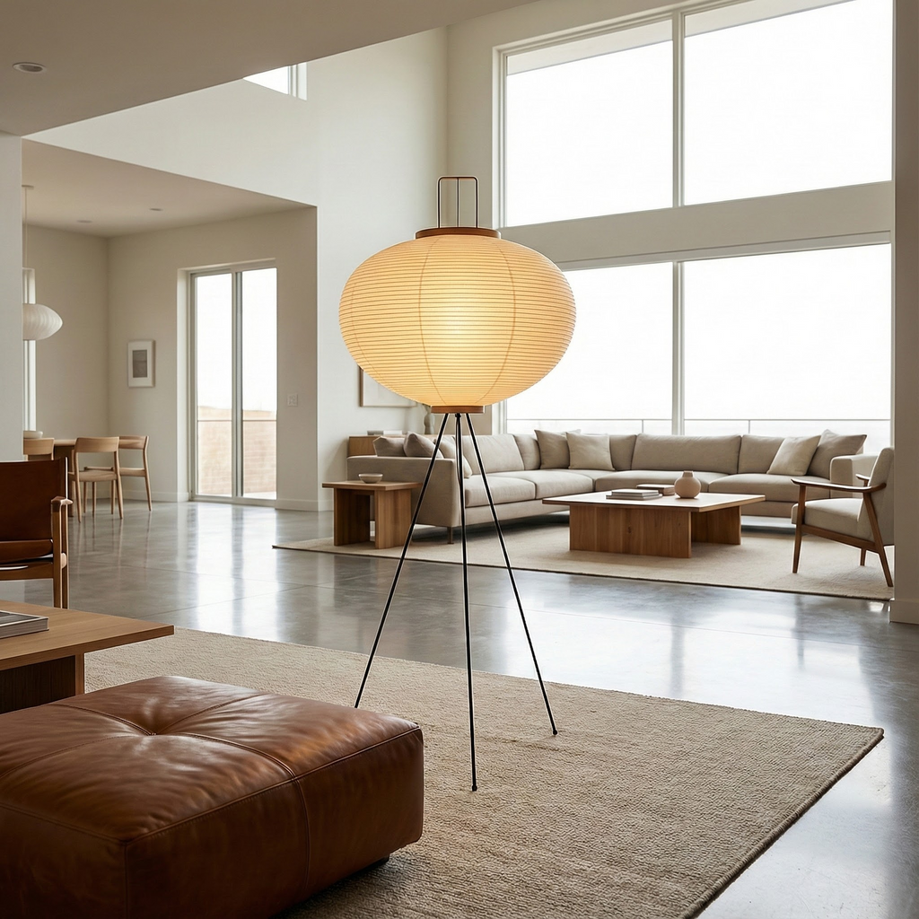 CalmAura Japandi Inspired Tripod Lamp Living Room Minimalist Serenity Elegant Nordic Home Accent