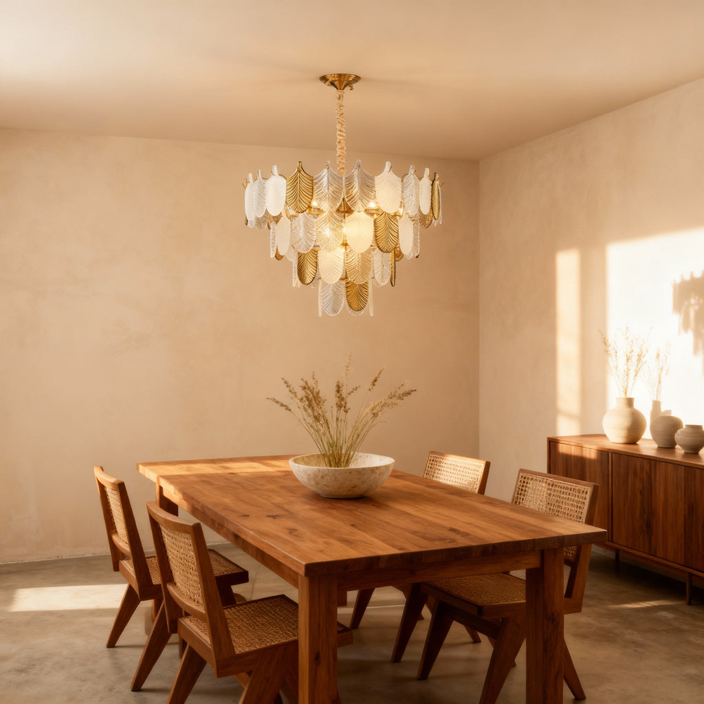 AuroraGild Sleek Gold Chandelier For Dining Rooms Modern Ceiling Pendant Light For Dining Spaces