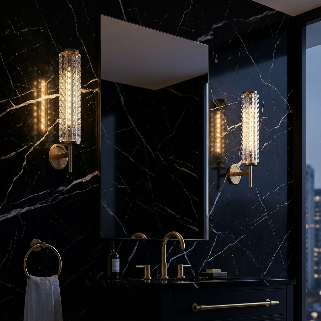 LuminaLine Vertical Brass Wall Light Glass Column For Modern Interiors And Living Spaces