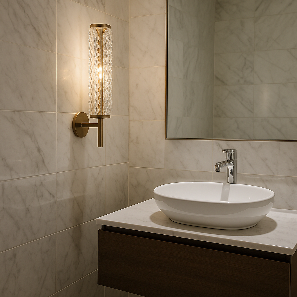 LuminaLine Vertical Brass Wall Light Glass Column For Modern Interiors And Living Spaces
