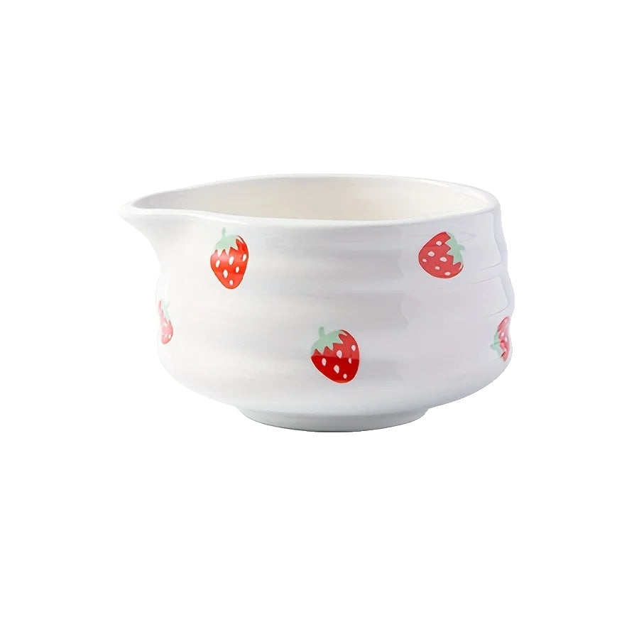 陶瓷抹茶碗套装 — 草莓图案
