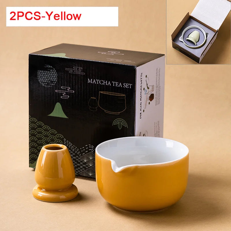 Set elegant de boluri pentru matcha — cioc de turnare integrat, bază plată, turnare fără picurare
