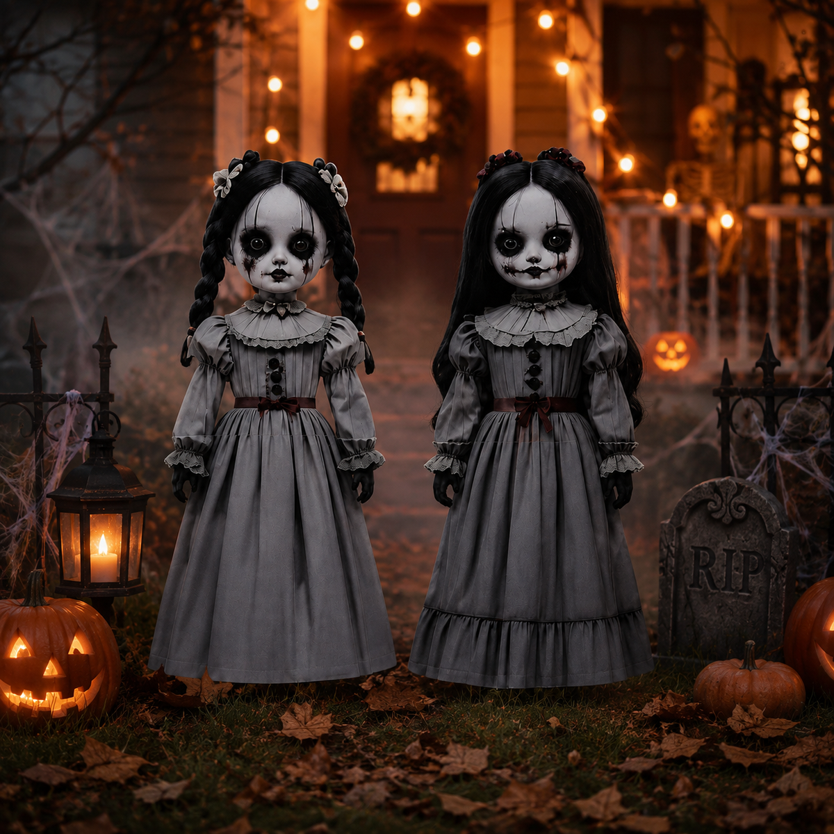 2-Piece 2D Ghost Doll Halloween Decorations — Weatherproof Outdoor Yard Figures
