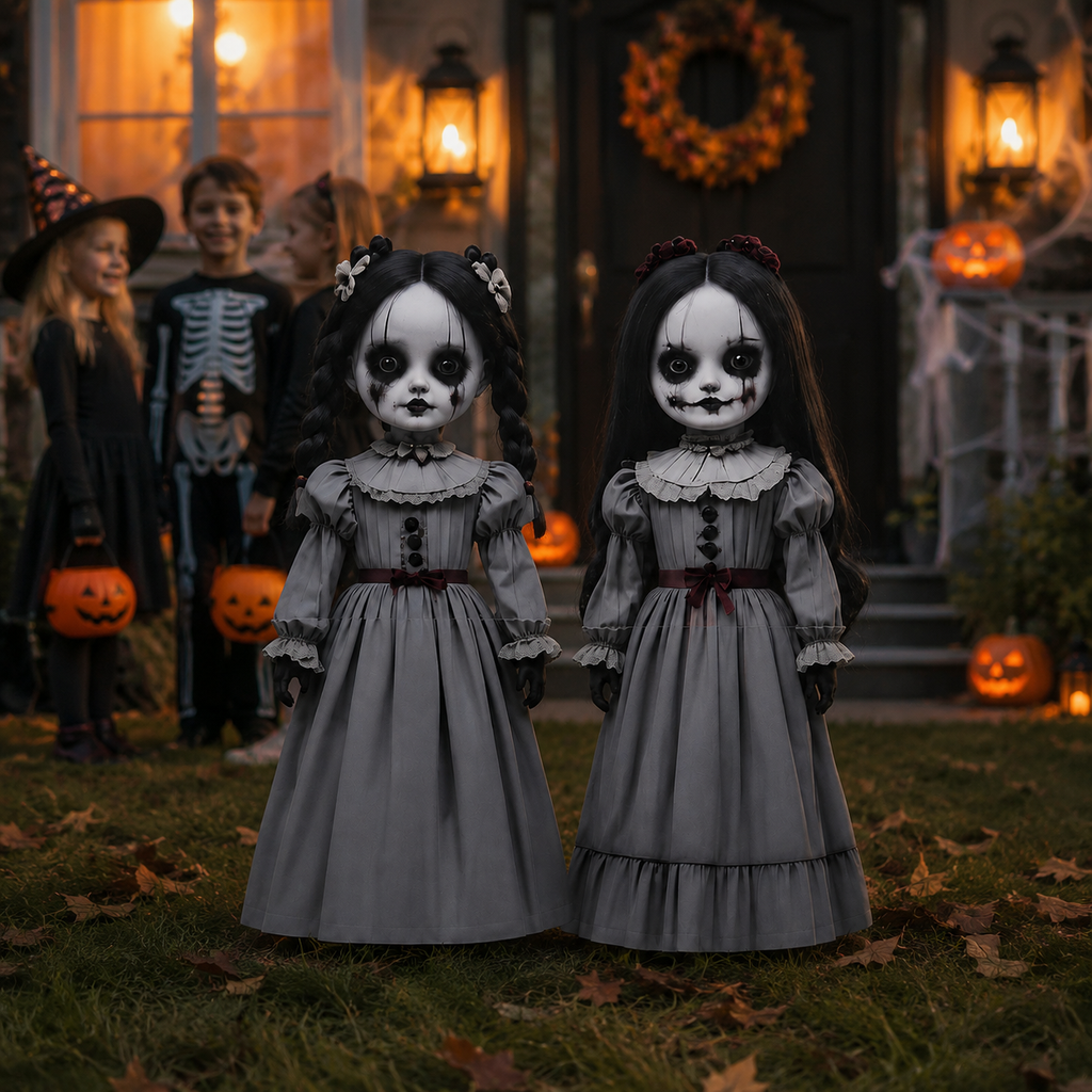 2-Piece 2D Ghost Doll Halloween Decorations — Weatherproof Outdoor Yard Figures