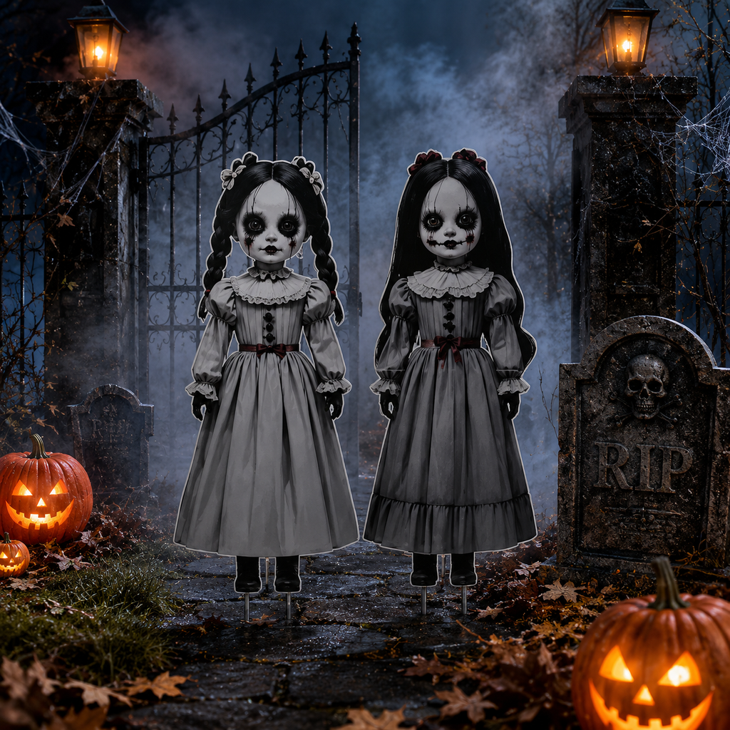 2-Piece 2D Ghost Doll Halloween Decorations — Weatherproof Outdoor Yard Figures