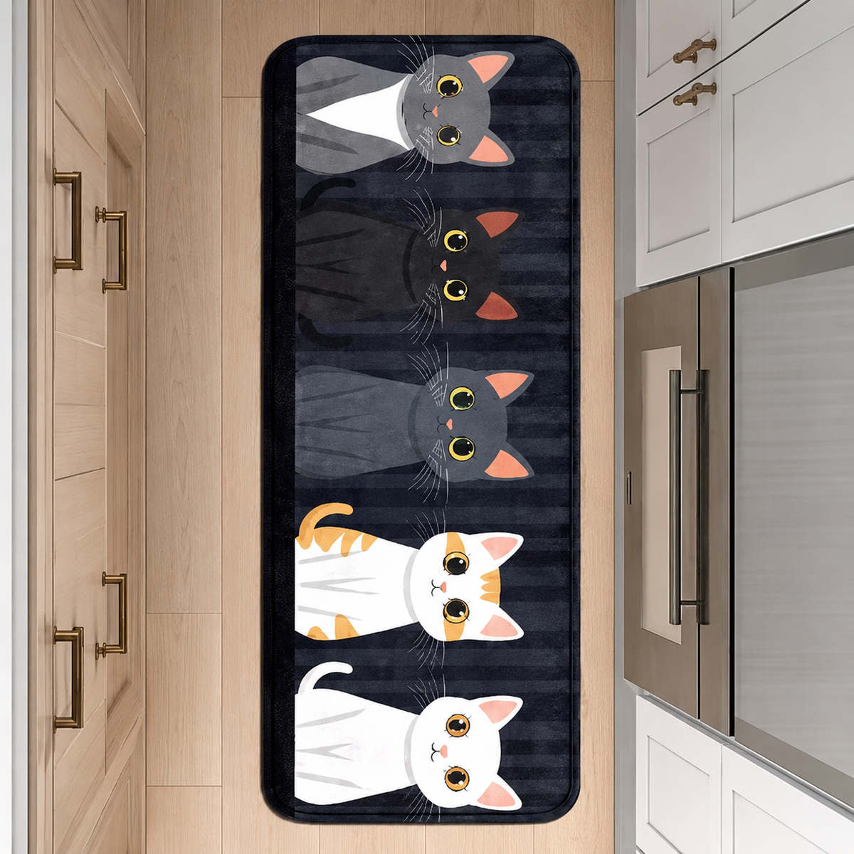 Playful Cat Stripe Non-Slip Kitchen Mat - Washable Kitchen Rug for Home Decor 3