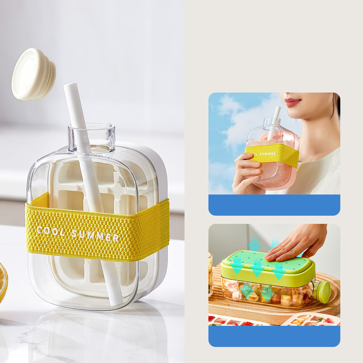 2-In-1 Ice Cube Hydration Bottle Removable Upper Freezing Chamber