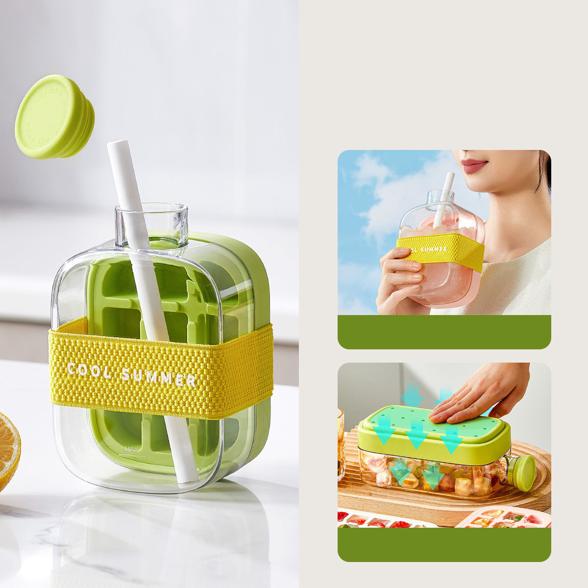 2-In-1 Ice Cube Hydration Bottle Removable Upper Freezing Chamber