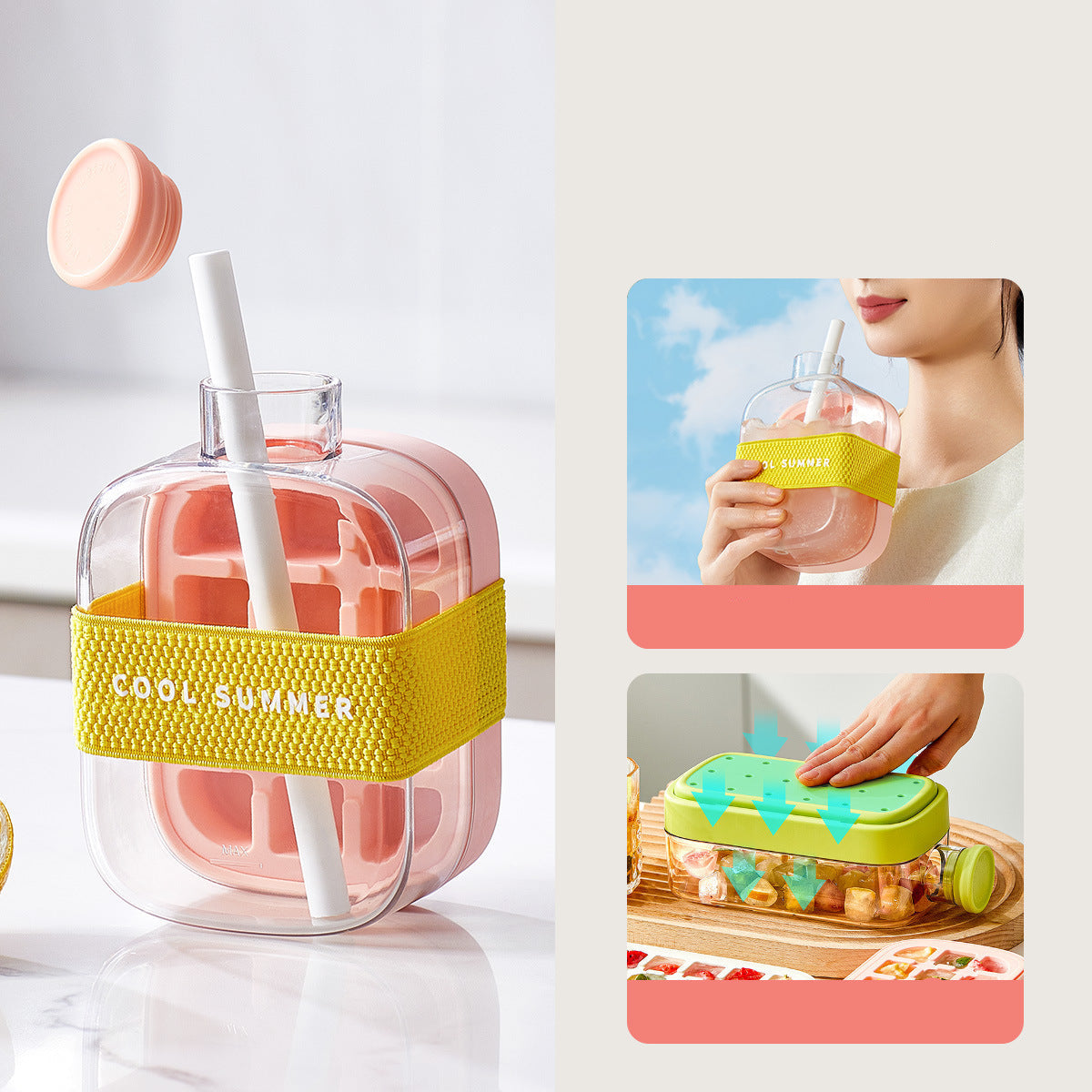 2-In-1 Ice Cube Hydration Bottle Removable Upper Freezing Chamber