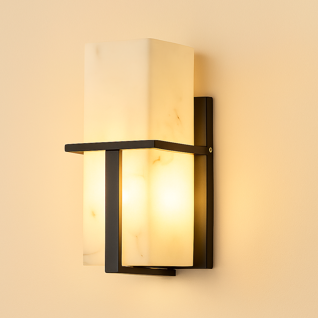 AuroraStone Elegant Exterior Wall Light Sconce With Marble Finish For Outdoor Living Spaces