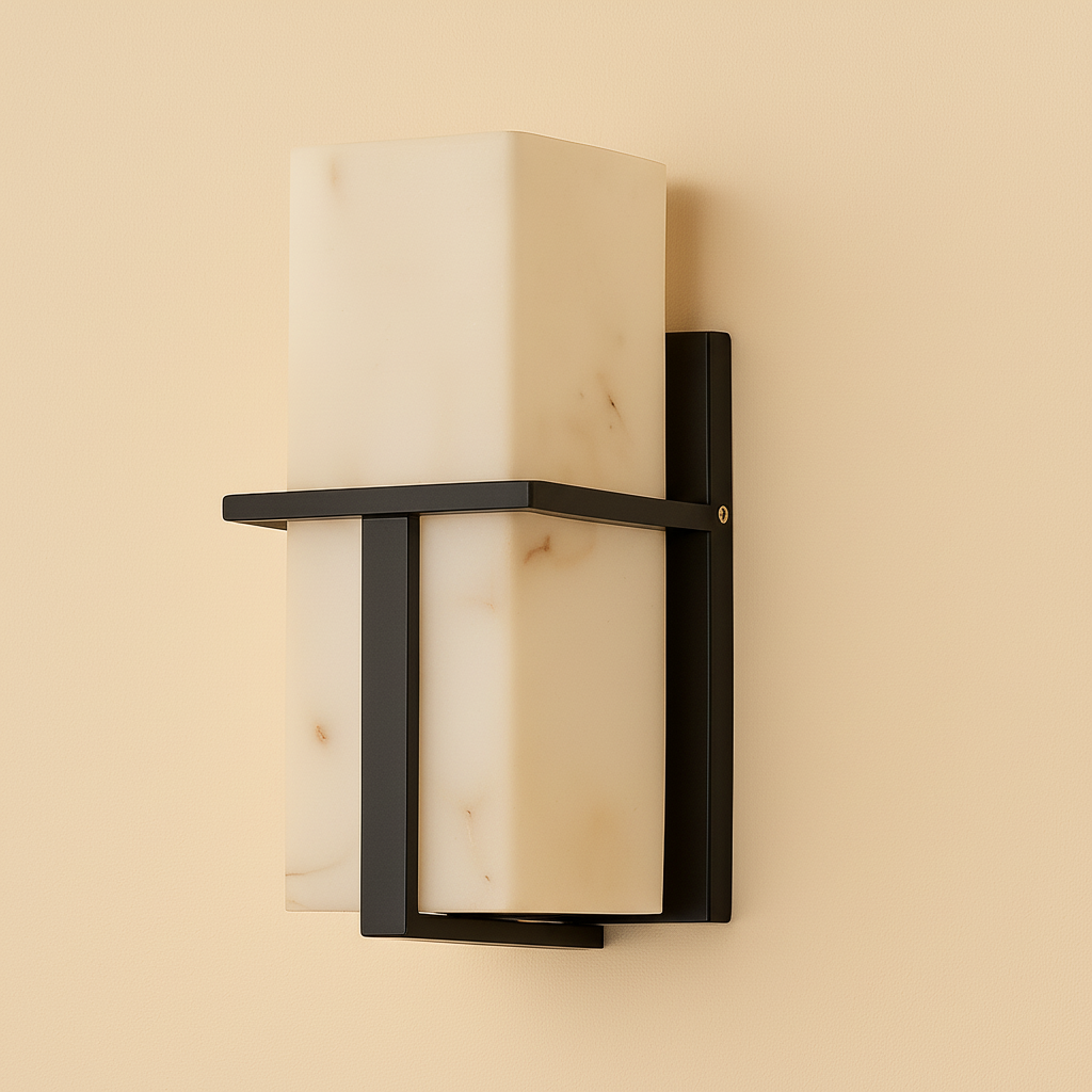 AuroraStone Elegant Exterior Wall Light Sconce With Marble Finish For Outdoor Living Spaces