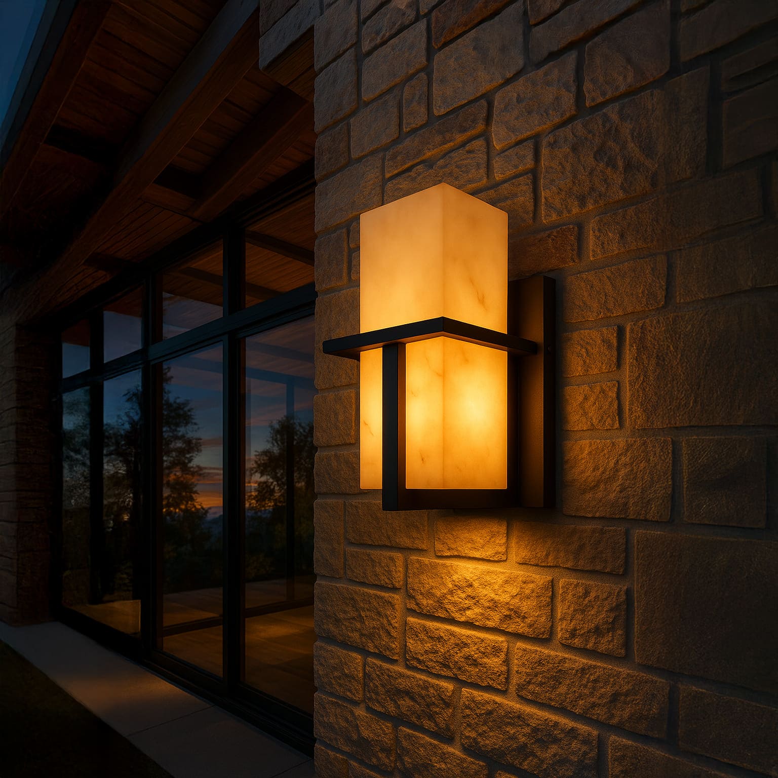 AuroraStone Elegant Exterior Wall Light Sconce With Marble Finish For Outdoor Living Spaces