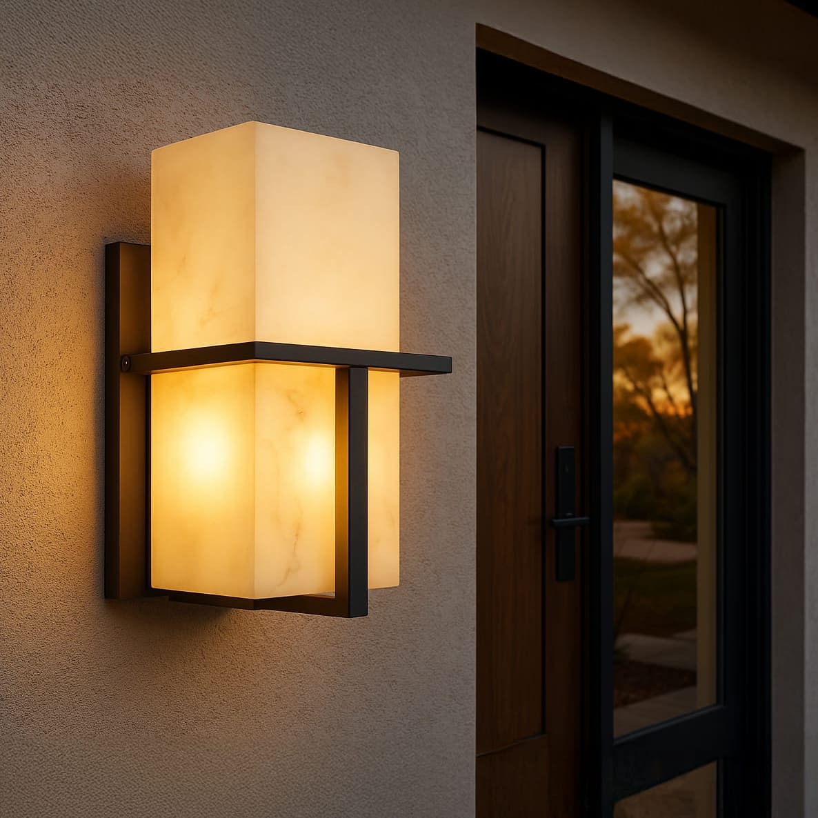 AuroraStone Elegant Exterior Wall Light Sconce With Marble Finish For Outdoor Living Spaces