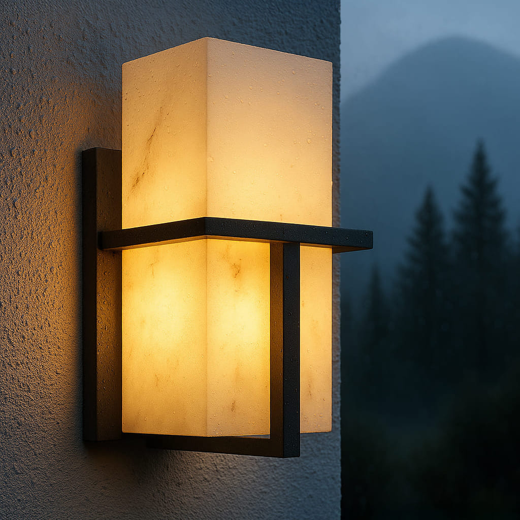 AuroraStone Elegant Exterior Wall Light Sconce With Marble Finish For Outdoor Living Spaces