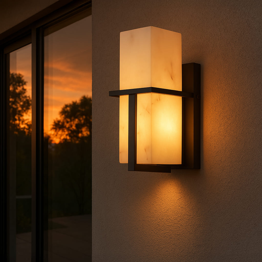 AuroraStone Elegant Exterior Wall Light Sconce With Marble Finish For Outdoor Living Spaces