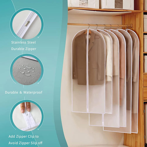 12-Pack Clear PEVA Garment Bags — Waterproof, Full-Length Zipper