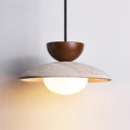 Elegant Travertine Pendant Light With Glass Diffuser And Wood Accent For Indoor Ceiling Installations