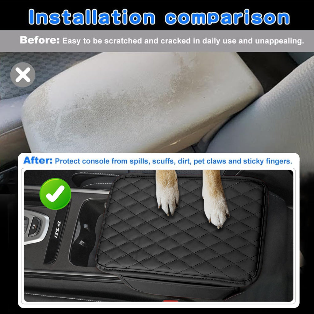 Comfort Luxe armstödsmatta i PU-läder — vadderat konsolskydd, integrerade förvaringsfickor