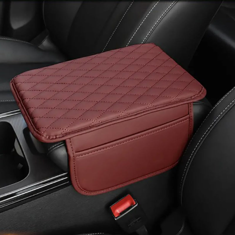Comfort Luxe armstödsmatta i PU-läder — vadderat konsolskydd, integrerade förvaringsfickor