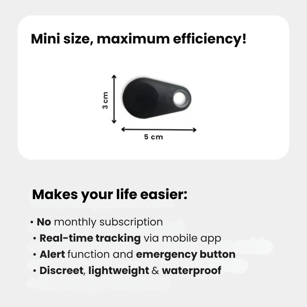 Tracker GPS compatto per bambini — Posizione in tempo reale, resistente all'acqua IP67, peso di 17g, avviso SOS