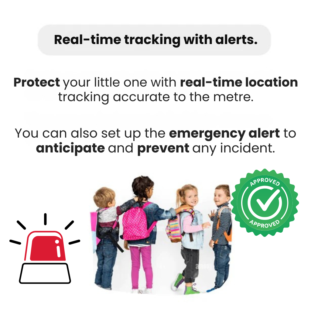 Tracker GPS compatto per bambini — Posizione in tempo reale, resistente all'acqua IP67, peso di 17g, avviso SOS