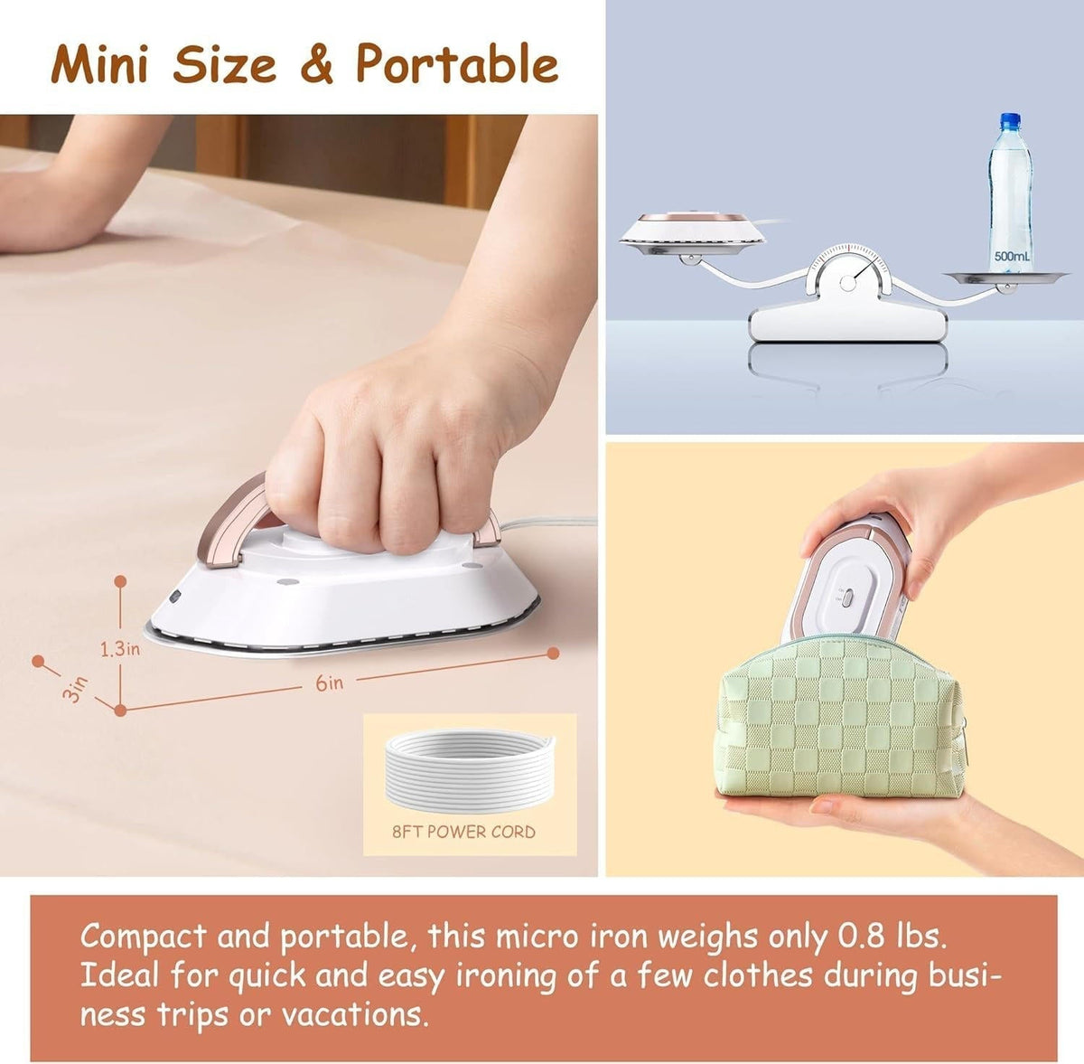 Dual-Voltage Compact Travel Iron — Lightweight, Portable