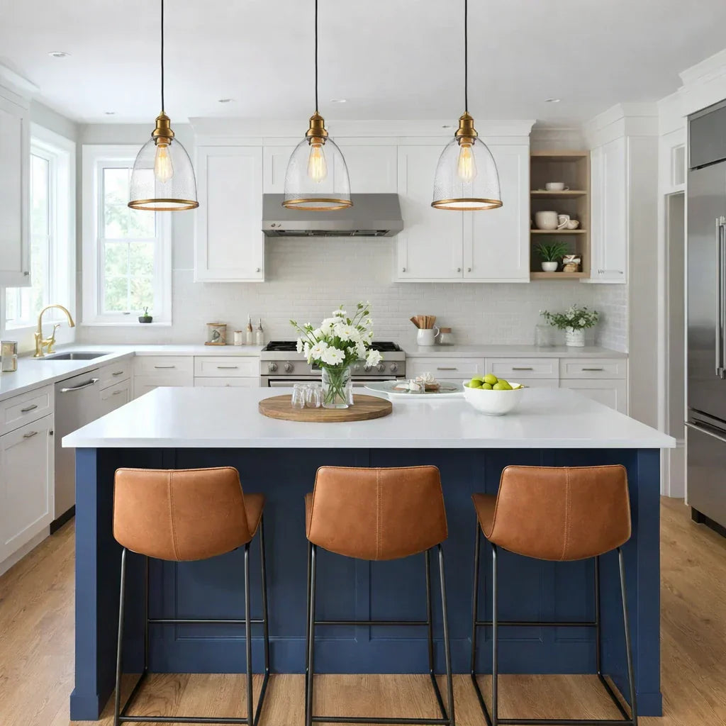 Elegant Contemporary 1-Light Pendant With Glass Seeded Dome For Dining Room Table