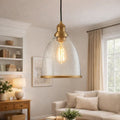 Elegant Contemporary 1-Light Pendant With Glass Seeded Dome For Dining Room Table